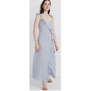 Madewell Ruffled Faux Wrap Maxi Dress in Americana Floral‎ Blue Size 00